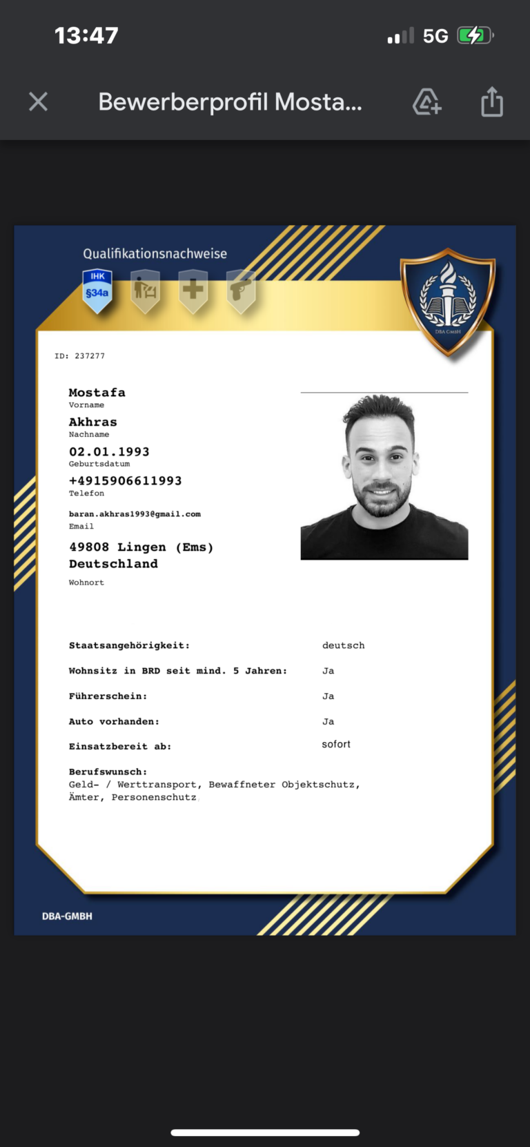 Profilfoto von Baran – öffentliches CALUMA Kandidatenprofil