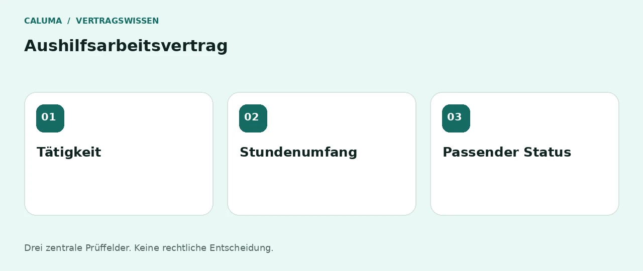 Aushilfsarbeitsvertrag: Tätigkeit, Stundenumfang, Passender Status