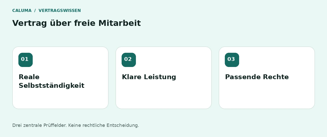 Vertrag über freie Mitarbeit: Reale Selbstständigkeit, Klare Leistung, Passende Rechte