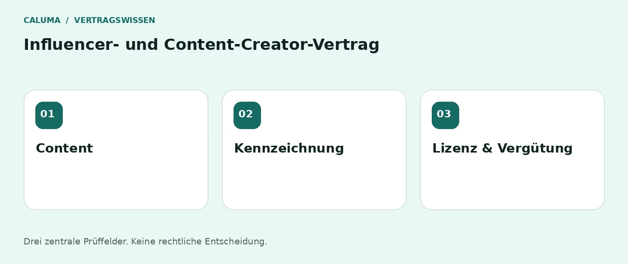 Influencer- und Content-Creator-Vertrag: Content, Kennzeichnung, Lizenz & Vergütung