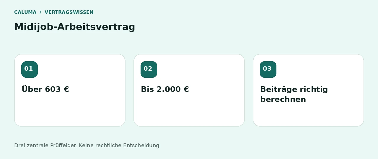 Midijob-Arbeitsvertrag: Über 603 €, Bis 2.000 €, Beiträge richtig berechnen