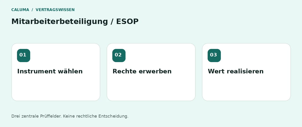 Mitarbeiterbeteiligung / ESOP: Instrument wählen, Rechte erwerben, Wert realisieren